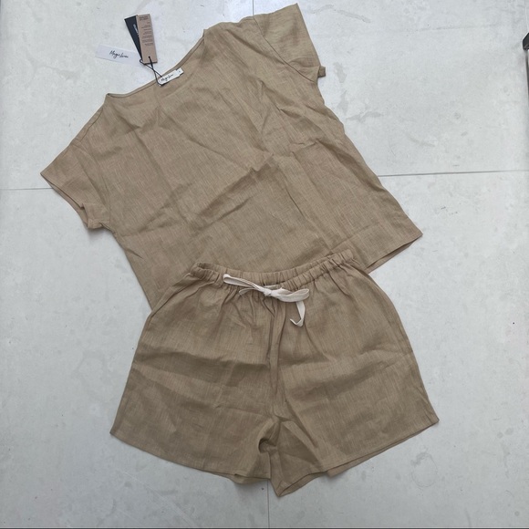 Magic Linen Tops - Magic Linen Tan Shorts & Blouse